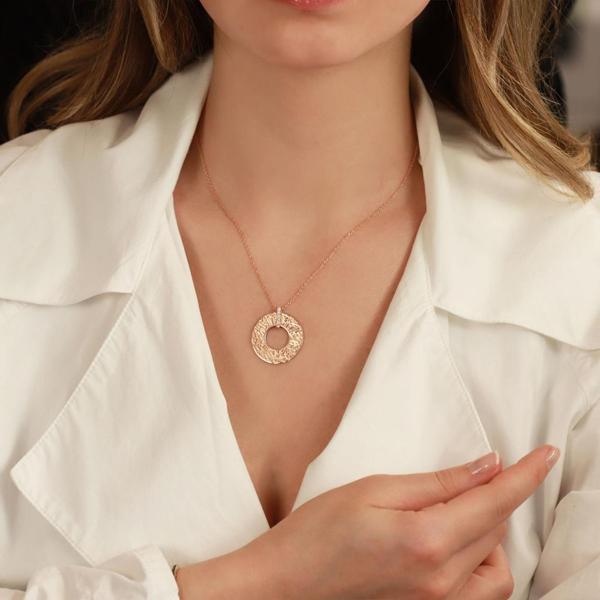 Arapça Yazılı Zirkon Taşlı Rose Gold Kaplama Yuvarlak Gümüş Kolye - Image 1