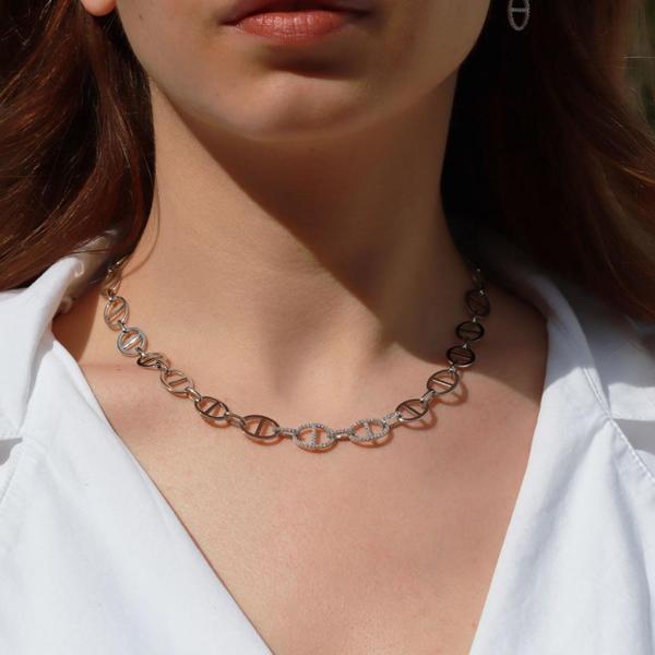 Trend Düğme Modeli Zirkon Taşlı Gümüş Kolye - Image 1