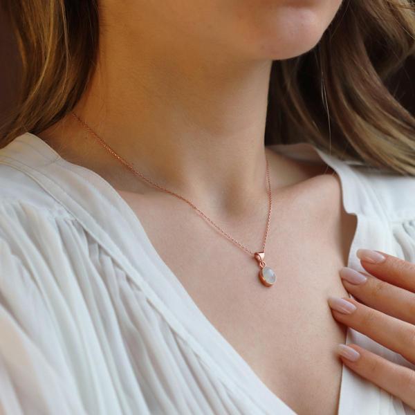 Ay Taşlı Rose Gold Kaplama Doğal Taş Gümüş Kolye - Image 1