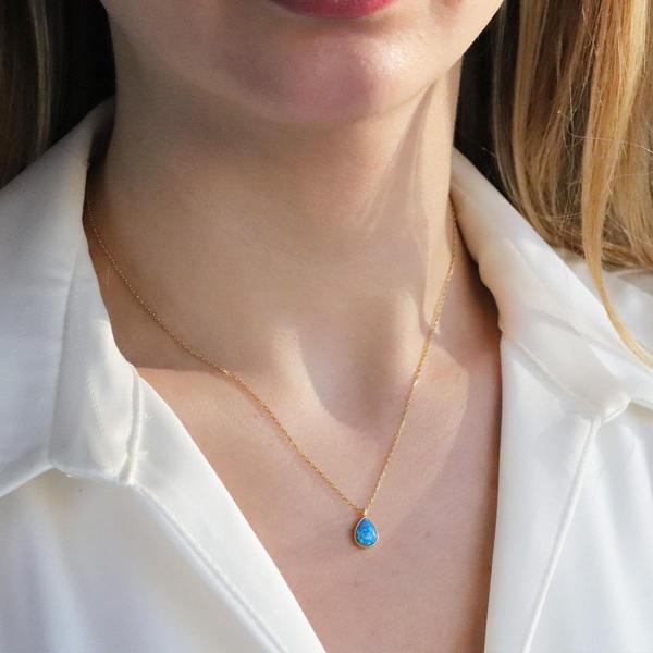 Opal Damla Modeli Gold Kaplama Gümüş Kolye - Image 1