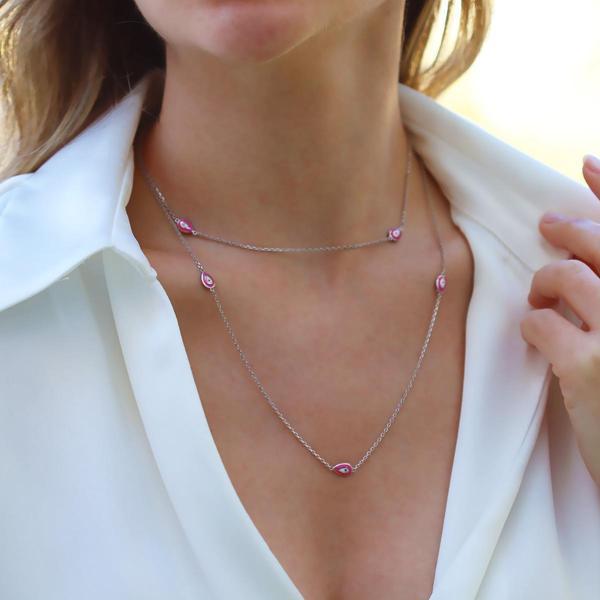 Pembe Mineli Damla Model Gümüş Zincir - Image 1