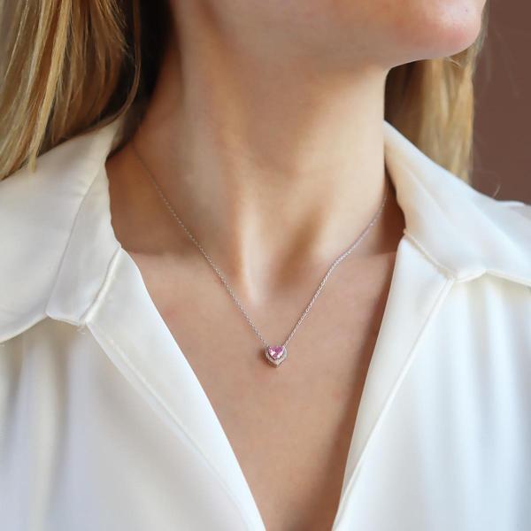 Pembe Taşlı Mini Sevgili Gümüş Kolye - Image 1