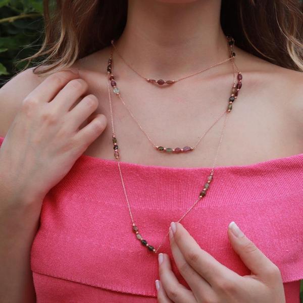 Turmalin Taşlı Dolamalı Rose Gold Gümüş Kolye - Image 1