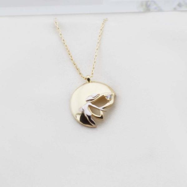 Pırlanta Taş Yarım Ay Su Perisi 0.02 CT Gold Micron Kaplama Gümüş Kolye - Image 1
