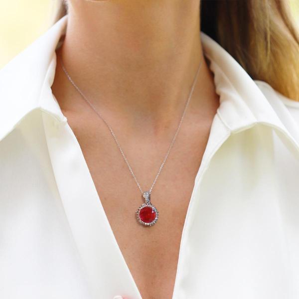 Red Paraiba Taşlı Yuvarlak Model 925 Ayar Gümüş Kolye - Image 1