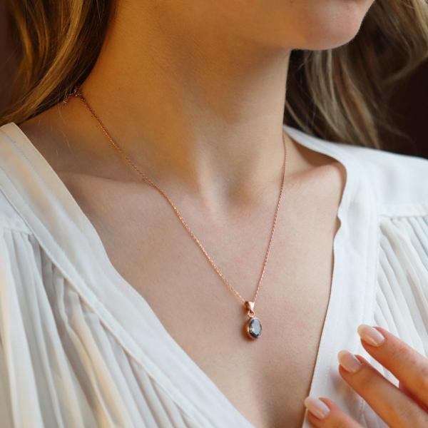 Doğal Mistik Topaz Taş Rose Gold Kaplama Gümüş Kolye - Image 1