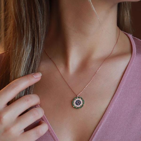 Renkli Zirkon Taşlı Yıldız Rose Gold Kaplama Gümüş Kolye - Image 1