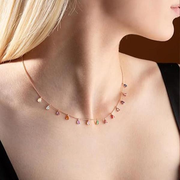 Rose Altın Kaplama Renkli Zirkon 925 Ayar Gümüş Trend Kolye - Image 1