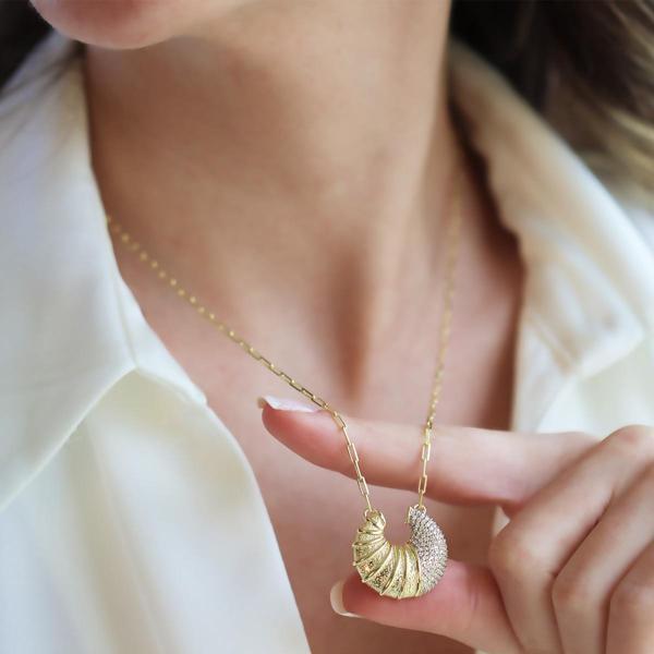 Kruvasan Gold Zirkon Taşlı Gümüş Kolye - Image 1