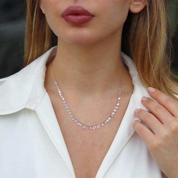 Rose Gold Kaplama Sıra Zirkon Taş Gümüş Kolye - Image 1