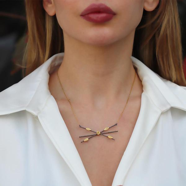 Flora Oksitli Gold Kaplama Gümüş Kolye - Image 1