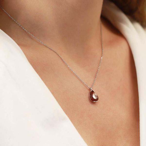 Garnet Taşlı Damla Model Gümüş Kolye - Image 1