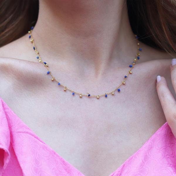Lapis Taşlı Gold Kaplama Trend Gümüş Kolye - Image 1