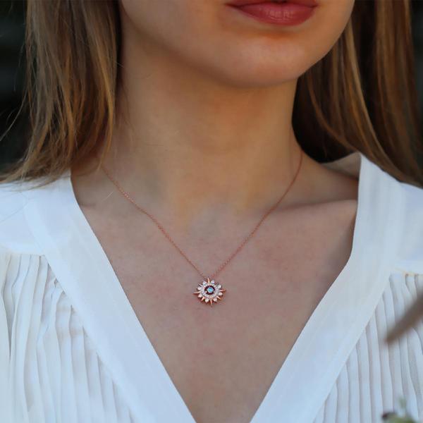 Mavi Zirkon Taşlı Rose Gold Kaplama Lodestar Gümüş Kolye - Image 1