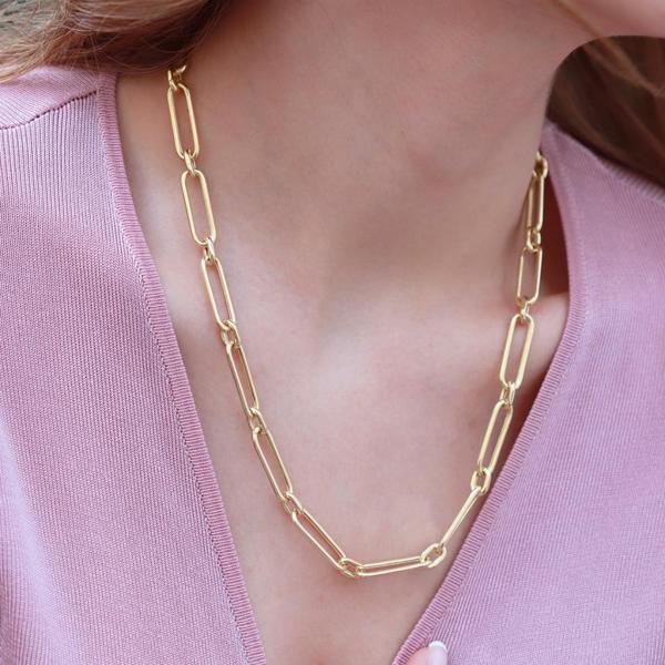 Gold Kaplama Trend Geçme Zincir Gümüş Kolye - Image 1