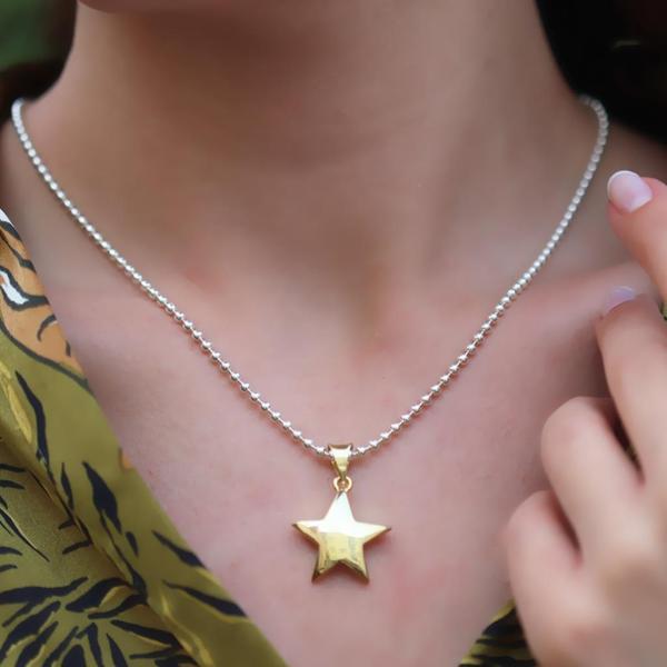 Gold Kaplama Yıldız Gümüş Kolye - Image 1