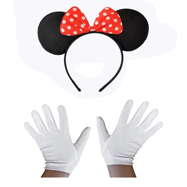 Kırmızı Fiyonklu Minnie Mouse Tacı Ve Beyaz Eldiven Seti - Image 1