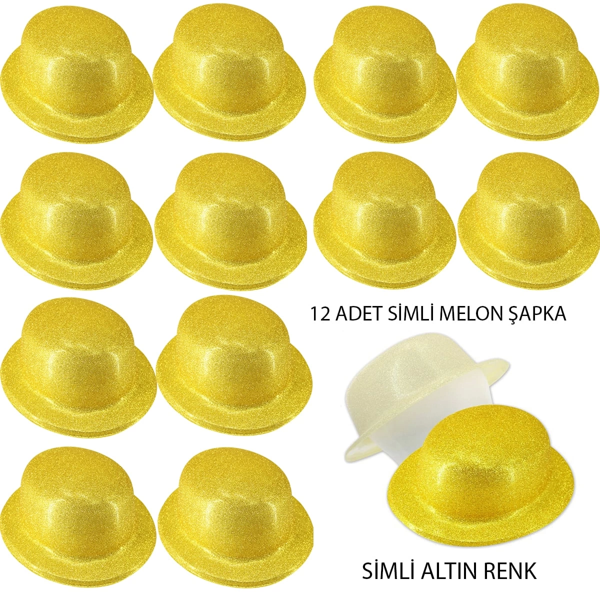 Altın Renk Simli Melon Yulak Parti Şapkası 12 Adet - Image 1