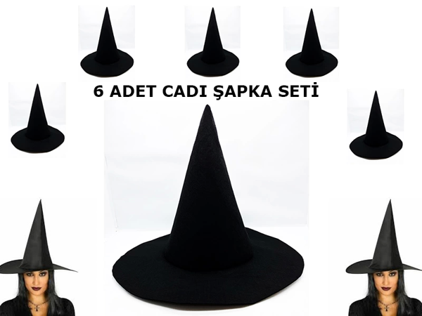 Siyah Cadı Şapkası Keçe Yetişkin Boy 6 Adet - Image 1