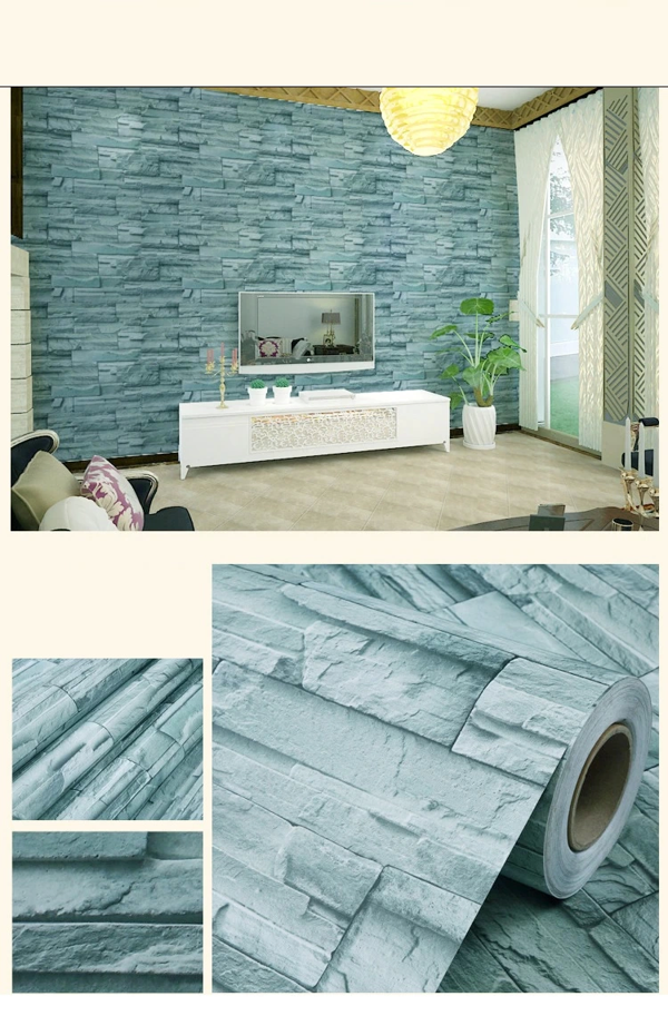 Mavi Tuğla Taş Desenli Kendinden Yapışkanlı 3d Duvar Raf Kapı Kaplama Kağıdı 3 Metre 60 Cm - Image 1