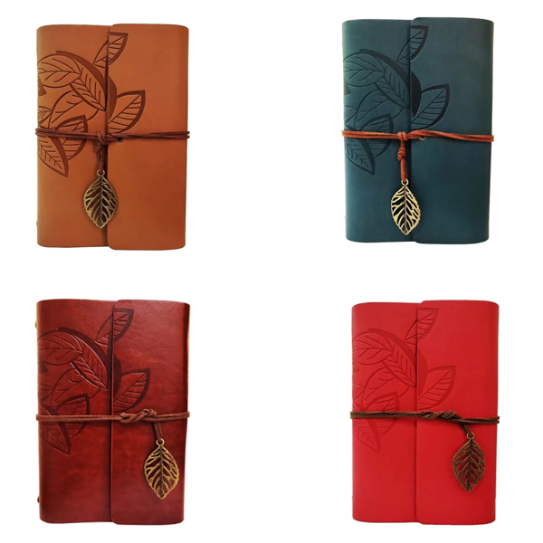 Yaprak Desenli Çizgisiz Deri Defter - Image 1