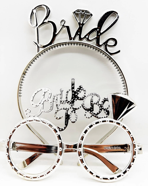 Bride Yazılı Taç Ve Bride To Be Yazılı Gözlük Seti Gümüş Renk - Image 1