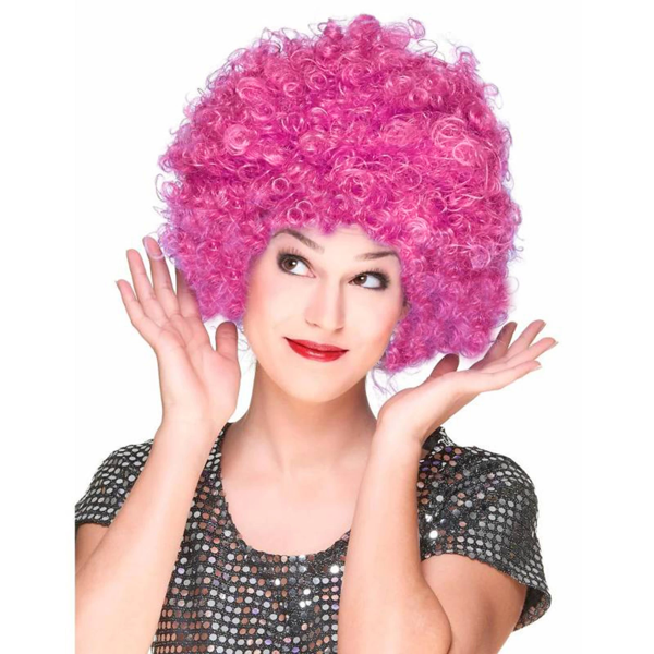 Fuşya Renk Kıvırcık Afro Bonus Peruk Saç Parti Peruğu - Image 1
