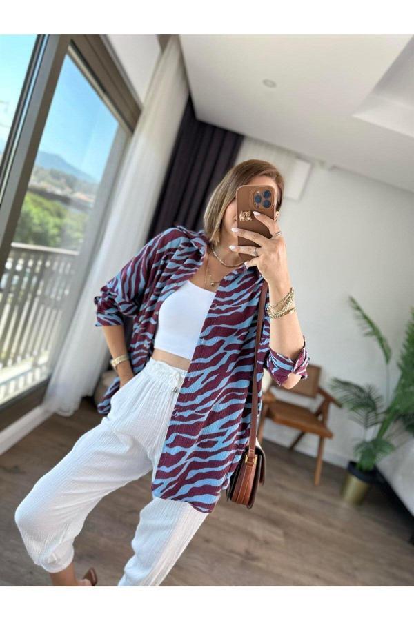 Betül Aksu Butik Kalın Manşet Zebra Gömlek - Image 1