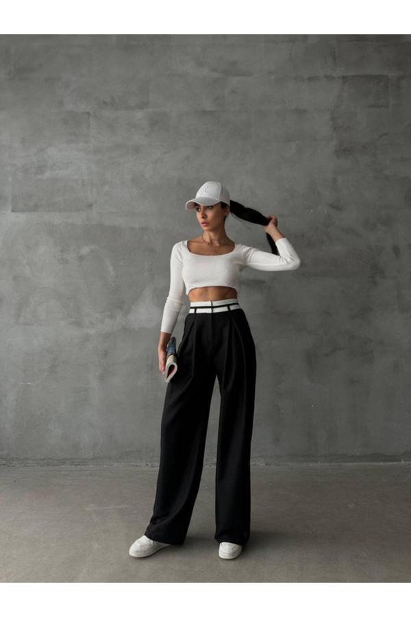 Betül Aksu Butik Kadın Poli-Viskon Kumaş Pantolon Siyah Renk - Image 1