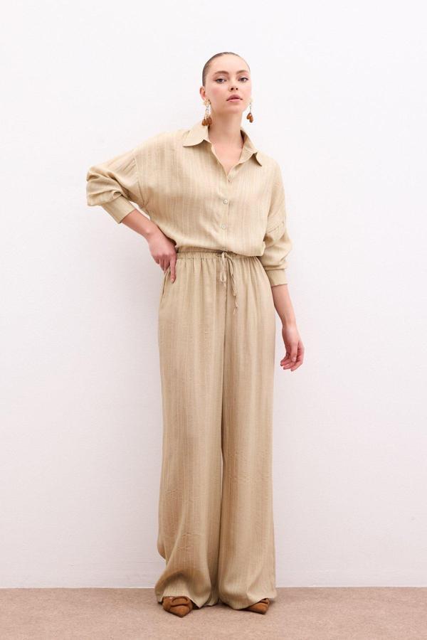 Bel Lastikli Pantolon - Haki - Image 1