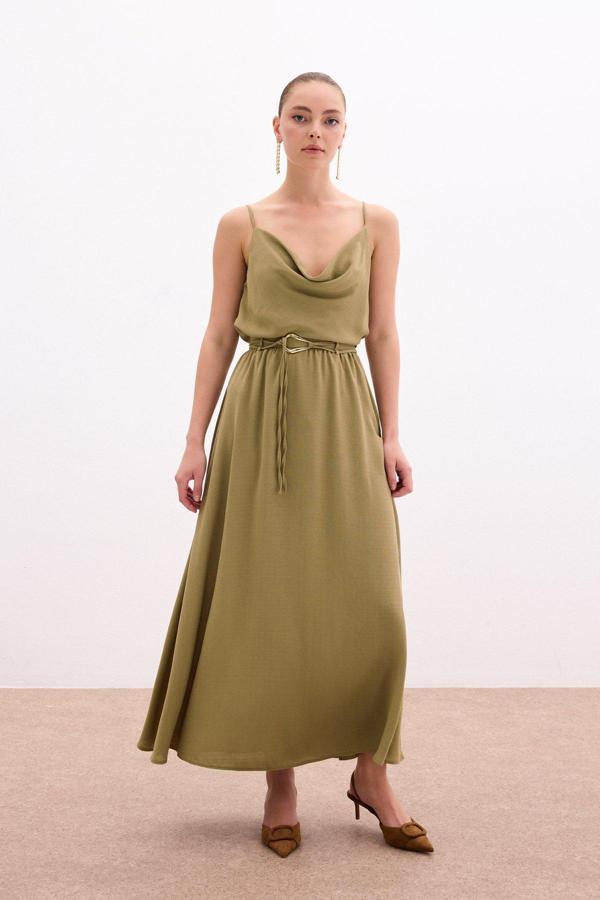 Kemerli Uzun Etek - Haki - Image 1