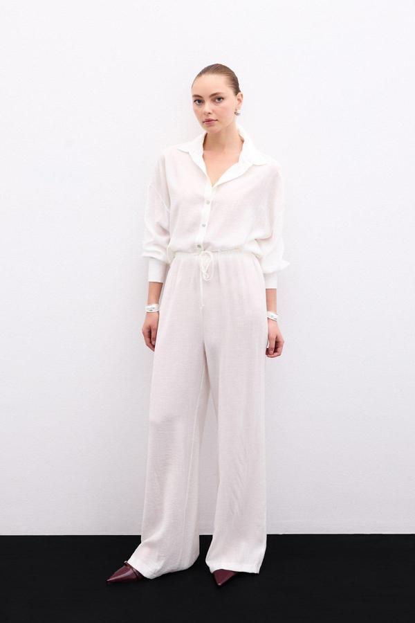 Bel Lastikli Pantolon - Ekru - Image 1