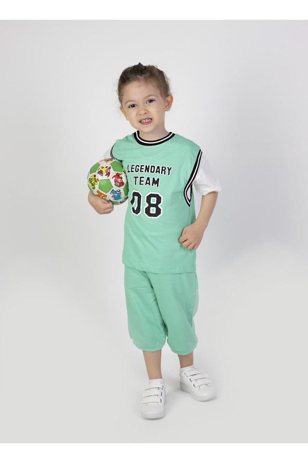 Erkek Çocuk Legendary Baskılı Kısa Kollu Diz Altı Basketball Şortlu Basic Takım 2-5 Yaş - Image 1