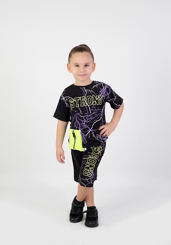 Erkek Çocuk Strong Baskılı Kısa Kollu Şortlu Basic Takım 2-5 Yaş - Image 1