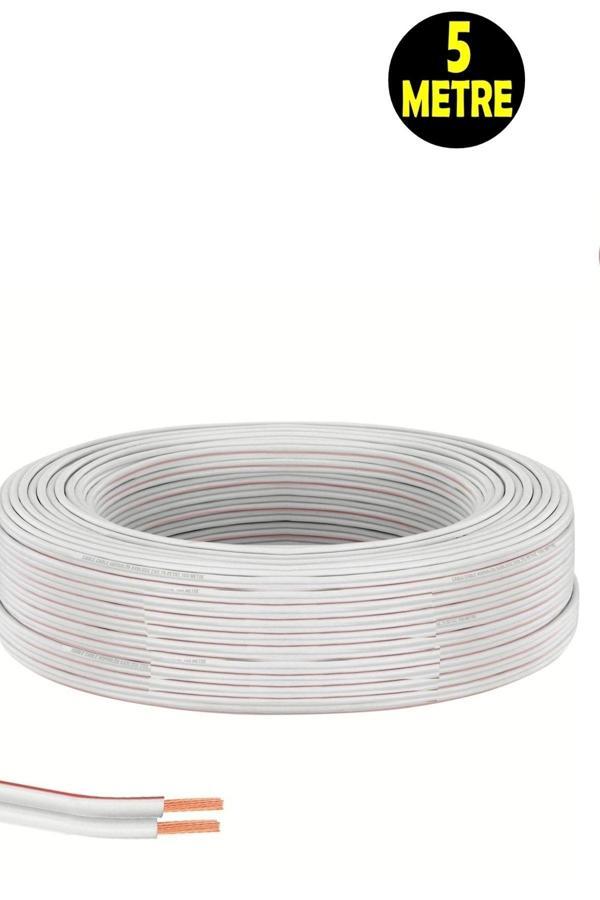 Usin 5 Metre Beyaz 2*0,75 Hoparlör Ses Sitemi Kablosu - Hoporlör Elektrik Tesisat Kordon Kablosu - Image 1