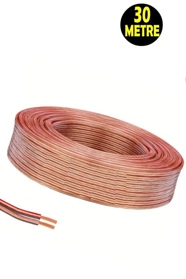 Usin 30 Metre Şeffaf 2*0,75 Hoparlör Ses Sitemi Kablosu - Hoporlör Elektrik Tesisat Kordon Kablosu - Image 1