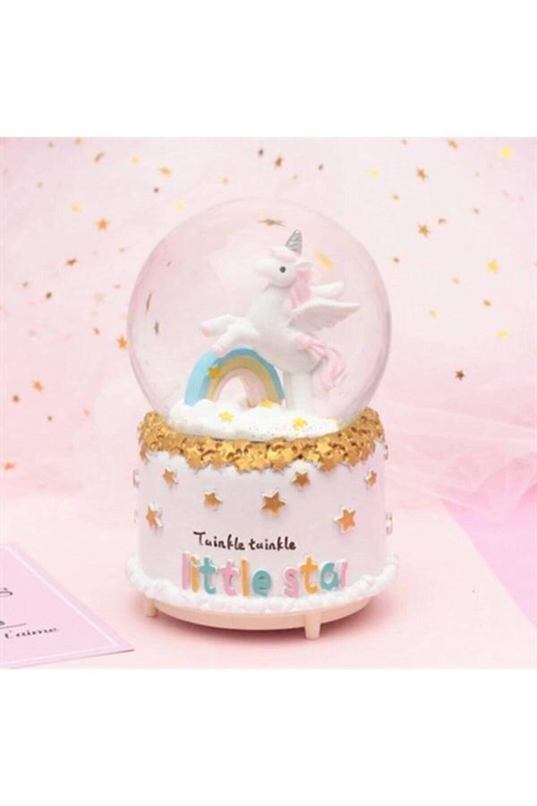 Köstebek Işıklı Ve Müzikli Unicorn Ve Rainbow Orta Boy Kar Küresi - Köstebek - Image 1