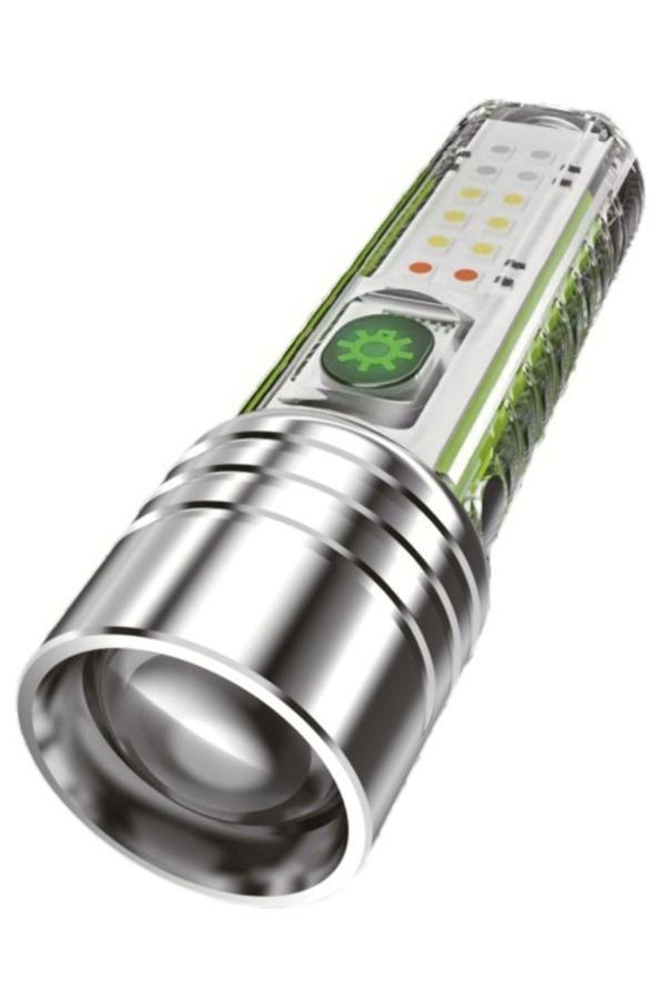 Usin Zoom Lu Flaşörlü Max 1000 Lumen Yan Ve Ön Kullanımlı Kırmızı Mavi Beyaz Uv Işıklı Kamp El Feneri - Image 1
