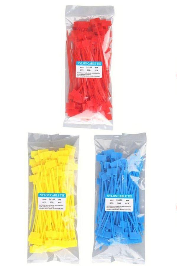 Usin 300 Adet 3 Renk Etiketli Elektrik Kablosu Kablo Bağı Klips Plastik Kelepçe Cırt Cırt Kelepçe 100X3Mm - Image 1