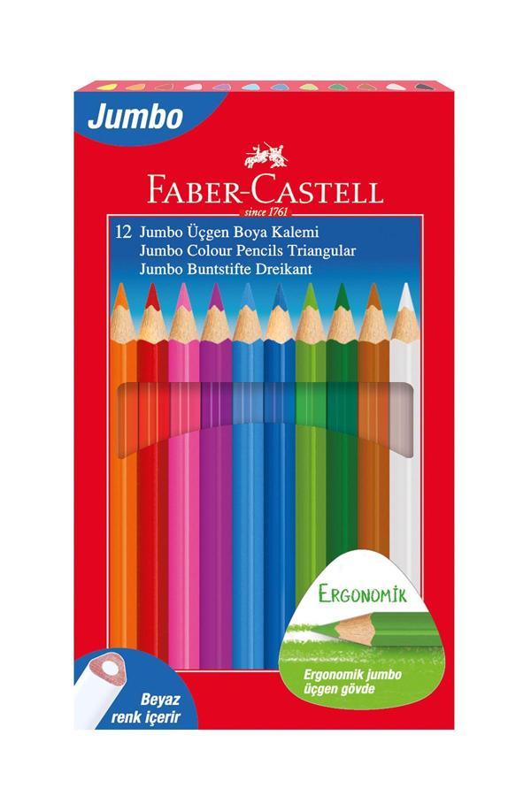 Faber-Castell Kuru Boya Kalemi Jumbo Tam Boy Üçgen Beyaz 12 Renk 5173 116616 - Image 1