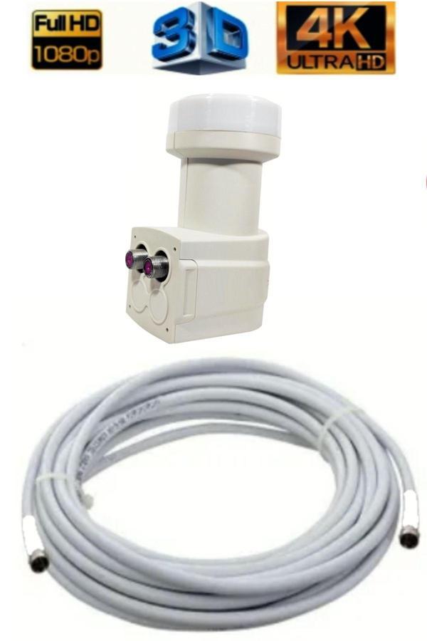 Usin 20 Metre Uydu Kablosu İkili Çıkış Çanak Uydu 4K Full Hd 3D Lnb F Konnektör 2 Li Twin Lnb - Image 1