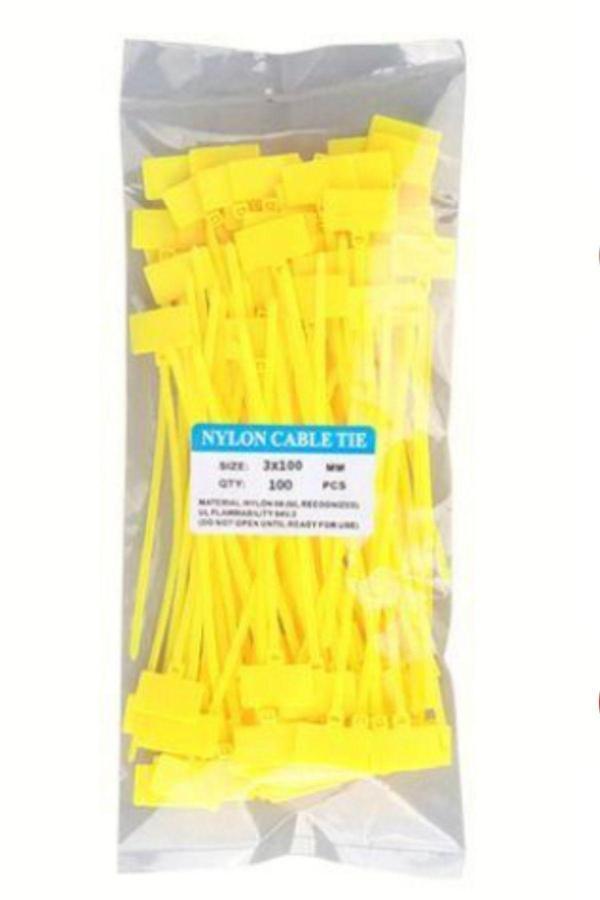 Usin 100 Adet Sarı Etiketli Elektrik Kablosu Kablo Bağı Klips Plastik Kelepçe Cırt Cırt Kelepçe 100X3Mm - Image 1