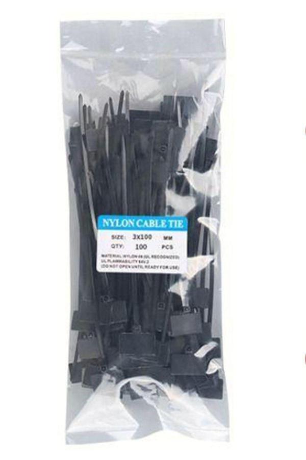 Usin 100 Adet Siyah Etiketli Elektrik Kablosu Kablo Bağı Klips Plastik Kelepçe Cırt Cırt Kelepçe  100X3Mm - Image 1