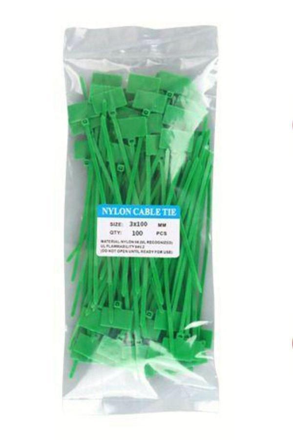 Usin 100 Adet Yeşil Etiketli Elektrik Kablosu Kablo Bağı Klips Plastik Kelepçe Cırt Cırt Kelepçe  100X3Mm - Image 1