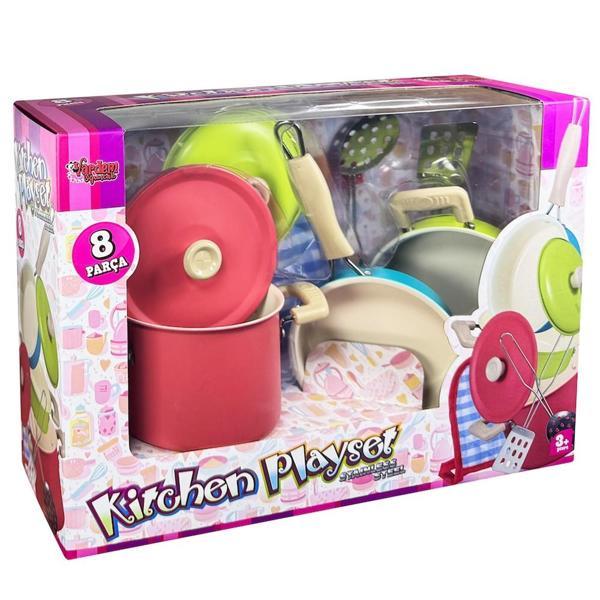 Vardem Oyuncak 8 Parça Pembe Emaye Tencere Tava Seti Vrd-Atf-1818-7A - Image 1