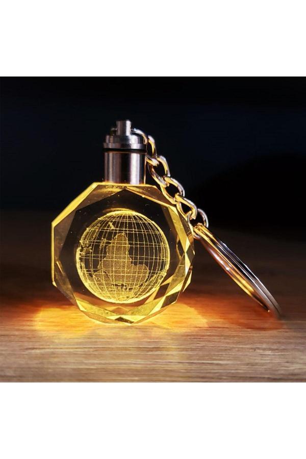 Sarfex Led Işıklı Kristal Anahtarlık Dünya Renk Değiştiren Şık Tasarımlı Hediyelik - Image 1