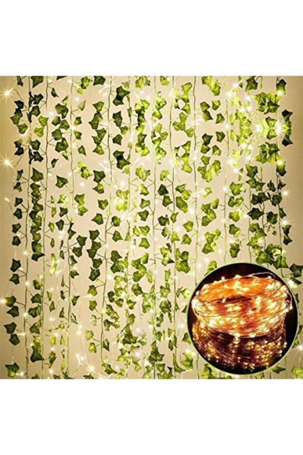 Dekoratif Yeşil Yapraklı Yapay Sarmaşık Ve 3 Metre Peri Led Gün Işığı - Image 1