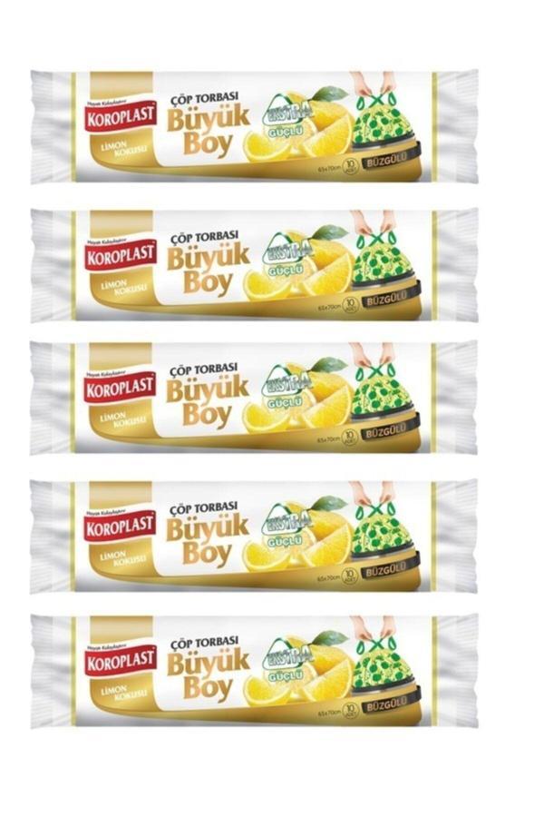 Ekstra Güçlü Limon Büzgülü Büyük Boy 10lu Çöp Torbası X 5 Paket - Image 1