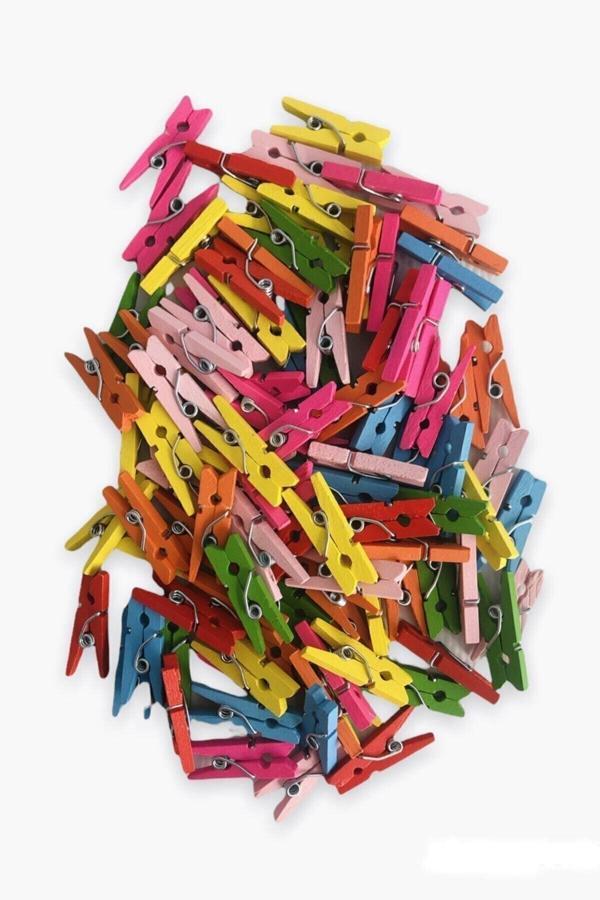 Mini Mandal - Dekoratif Süsleme Renkli Minik Ahşap Mandal, Fotoğraf Mandalı (50 Adet) - Image 1