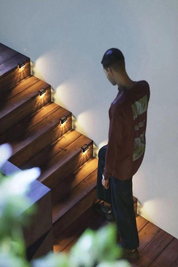 1 Adet Solar Güneş Enerjili Şarj Edilen Köşebent Merdiven Veranda Bahçe Led Lamba Siyah - Image 1